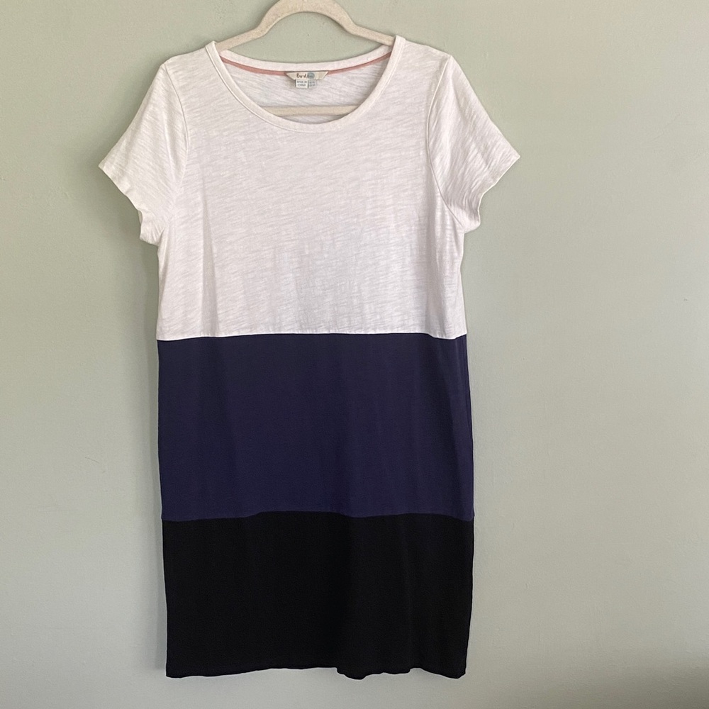 Boden Women’s White, Blue & Black Cotton Midi T-Shirt Dress Size 12 100% cotton